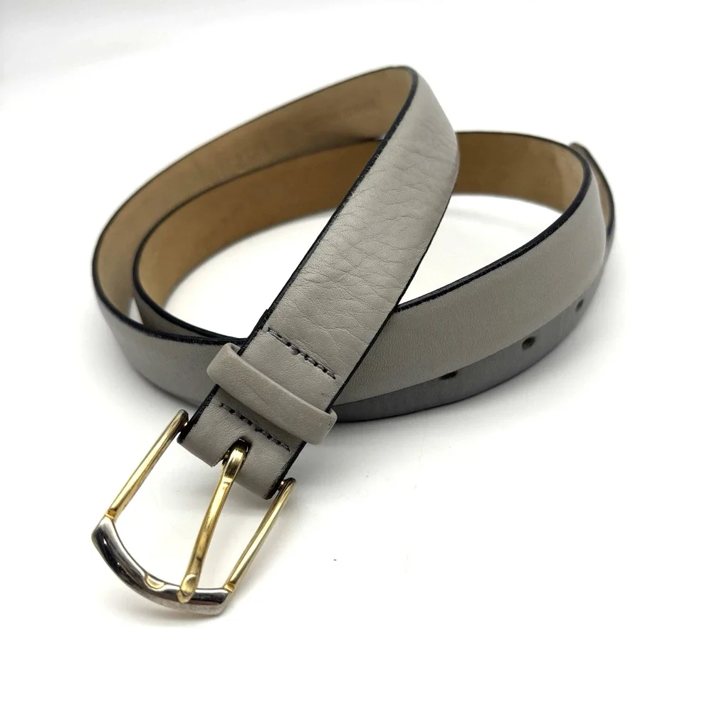 Vintage 80s 2379 Stone Gray Cortina Cowhide Leather Unisex Dress Belt 35-39
